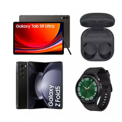 SAMSUNG Galaxy Z Fold5 (512 GB, Black), Watch6 Classic BT (Black, 47 mm), Buds2 Pro Noise-Cancelling Earbuds & Tab S9 Ultra 14.6″ Tablet Bundle